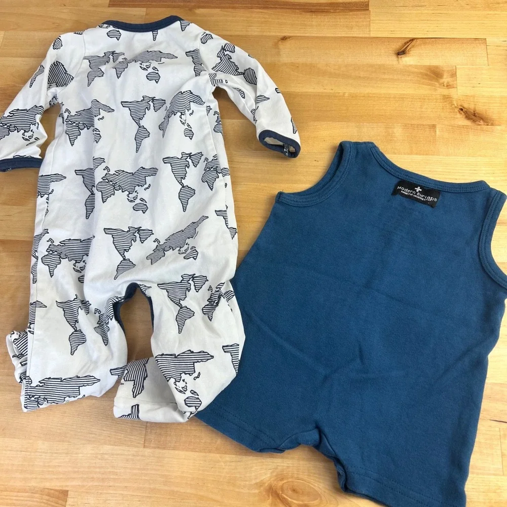 Monica + Andy Modern Burlap Organic Cotton Romper Sleeper Set 3-6M Baby Blue